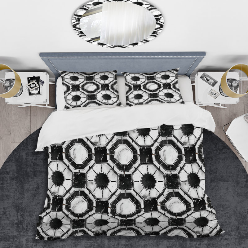 Black White Octagon - Transitional Duvet Cover Set, Twin Duvet Cover + 2 Standard Shams