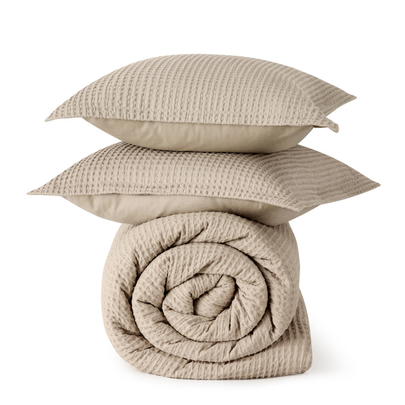 Bedsure Waffle Comforter Set, Khaki, Twin Comforter + 1 Standard Sham
