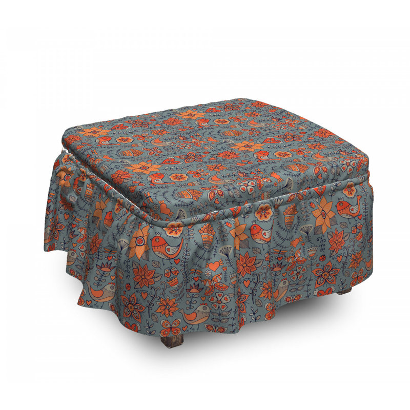 Housse pour repose-pieds doodle oiseaux fleurs