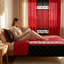 Ensemble de couvre-lit et rideau 9 pièces en microfibre rouge et noir avec 2 taies décoratives et 6 œillets filtrant la lumière-129076986