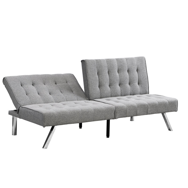Futon gris, conception ergonomique avec lit en bois et en acier inoxydable gris, pieds avec cadre, assemblage facile
