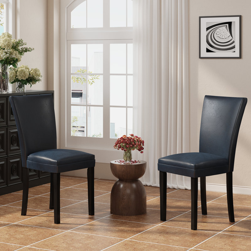 Ensemble de 2 chaises de salle à manger de style Mid-Century moderne Parsons de Wexford, chaises de salle à manger rembourrées en similicuir avec pieds en bois massif, chaises à dossier haut pour salle à manger, coin cuisine ou coin-repas, bleu