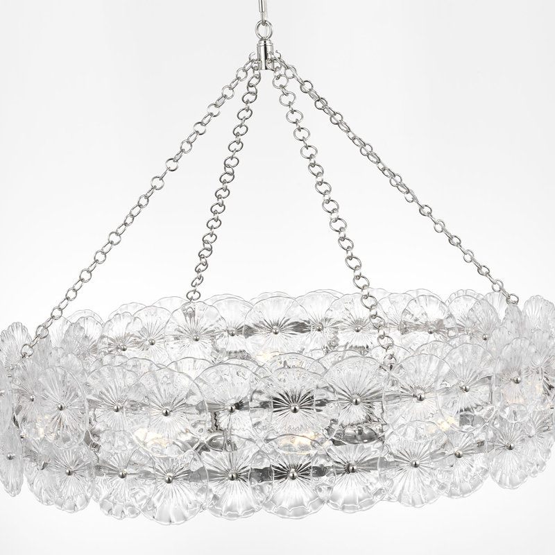 Julie Neill Gianna 36" Ring Chandelier with Clear Glass, Clear, Burnished Silver Leaf