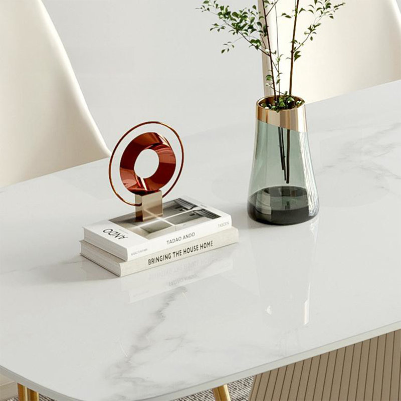Modern Rectangular Rock Slab Dining Table Sets, 29.5"H x 55.1"L x 31.5"W