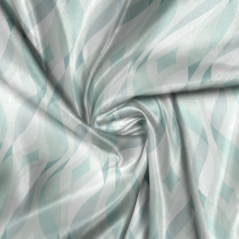 Rustic curtain, intertwined lines, rhombus, pale blue seafoam white