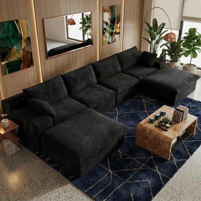 Canapé modulaire surdimensionné en forme de U de 135,4 po, canapé à dossier profond désossé avec repose-pieds Cloud, sans assemblage Canapé modulaire en U moderne pour le salon, noir