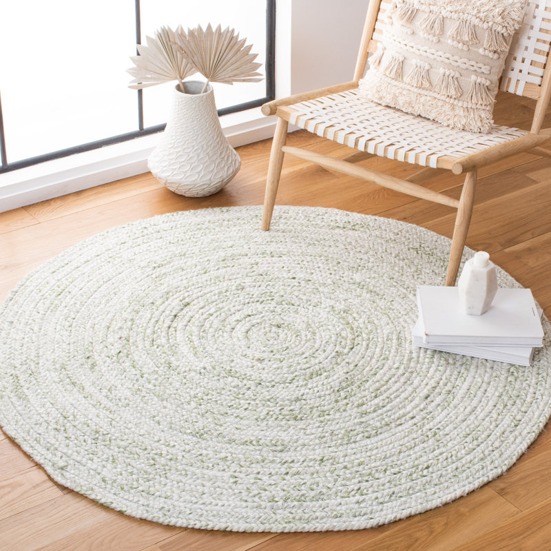 Round Andreyna Handmade Ivory/Green Area Rug, Round 5'