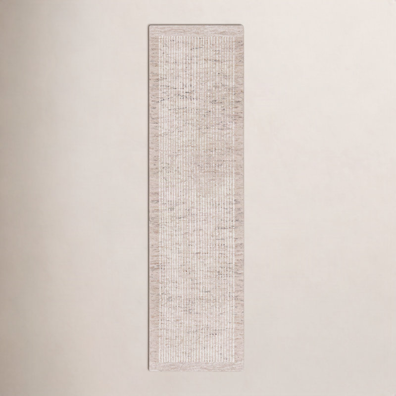 Gaviota Ardme Hand Tufted Wool/Cotton Striped Rug in Ivory/Light Brown, Runner 2'3" x 9'