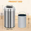 Poubelle à couvercle ouvert 13 / 18,5 gallons, poubelle commerciale en acier inoxydable avec seau amovible