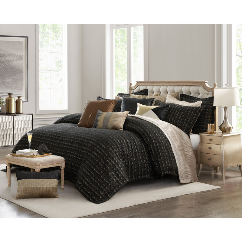 Ensemble de housse de couette à rayures noires Onyx, Très grand lit