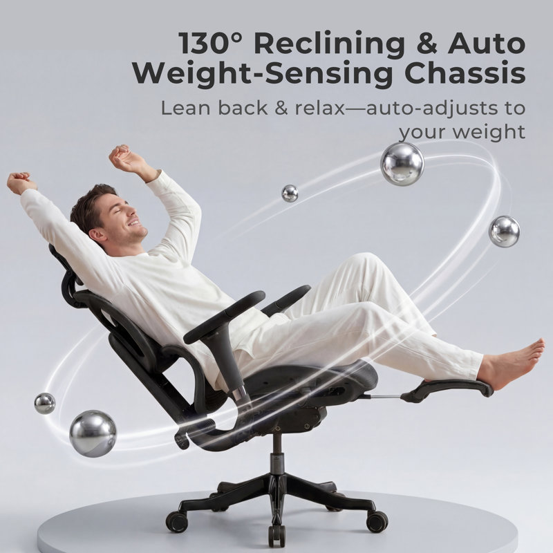 One-Touch Control Ergonomic Mesh Task Chair with 3-Level Recline Lock, High-end Office chair,Computer Chair with Adjustable Backrest & Lumbar Support & Upgraded 6D Armrests & 3D Headrest