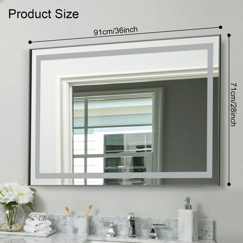 40"x24" Led Bathroom Vanity Mirror,backlit And Front Lit,multifunction,wall Mounted,gun Ash, 28" x 36" 