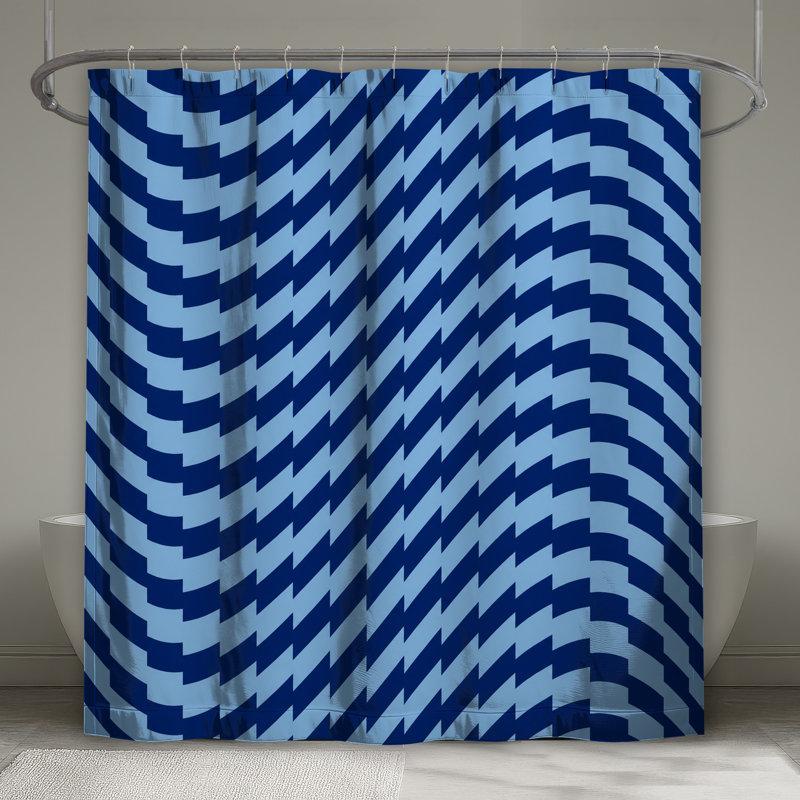 Rideau de douche bleu à motif géométrique très long, L 70 po x H 93 po