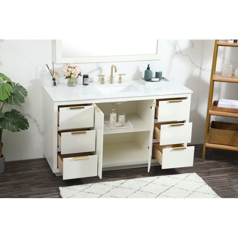 Broadlands 60'' Single Bathroom Vanity with Engineered Marble Top, White