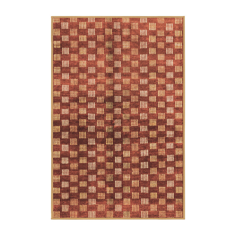 Tapis brun géométrique en laine et en polyester tissé à la machine 8 pi x 10 pi