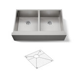 Strive 35-1/2 In. Undermount Double-Bowl Farmhouse Kitchen Sink With Accessories