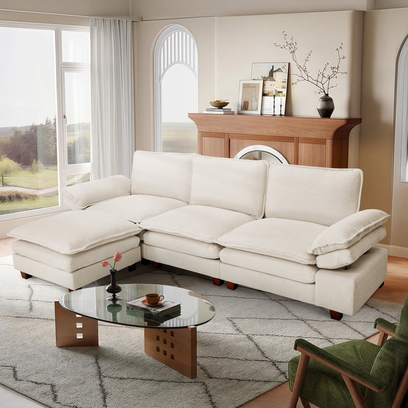 Oversized modern comfy comfy sofa with Ottoman, White