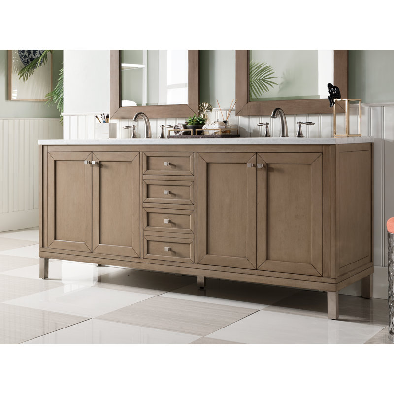 Chicago 72'' W Double Vanity, Walnut Whisper, Carrara White, 8" Widespread