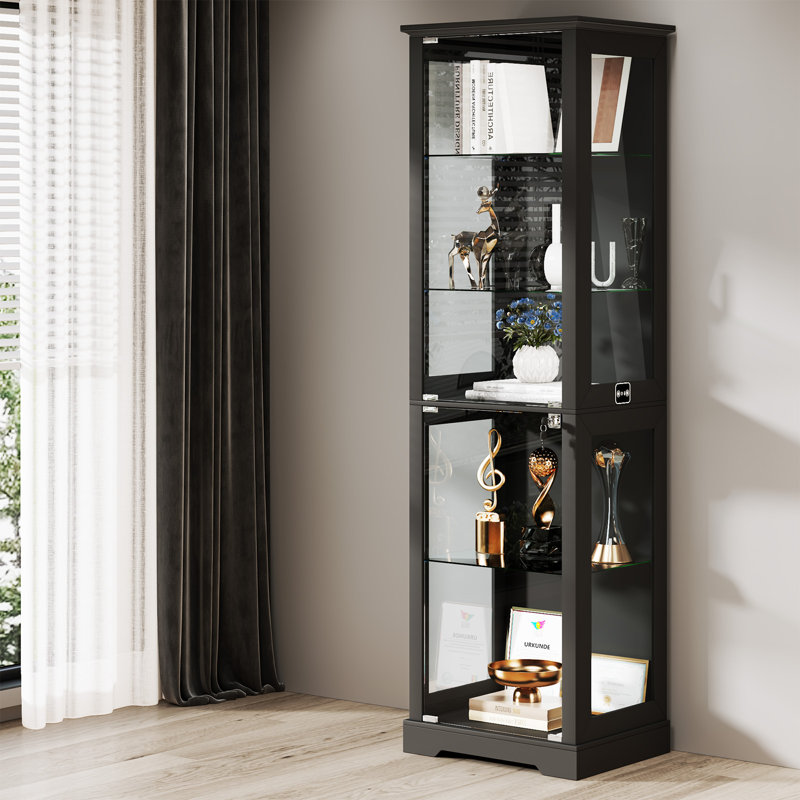 Vitrine moderne en verre avec éclairage à DEL 3 couleurs, capteur de mouvement intelligent, verre trempé et portes verrouillables pour le salon, la chambre à coucher, la salle à manger et la salle de jeux
