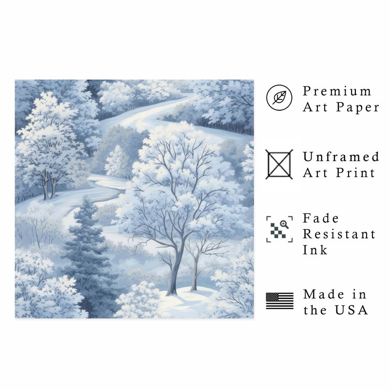 «Holiday Blue Winter Forest Trees III», reproduction d'art moderne sans cadre, H 14 po x l 14 po