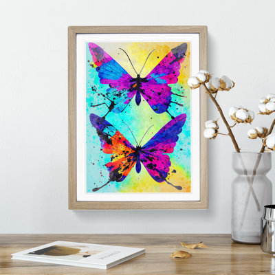 Two Butterflies Painted Abstract - Framed Print
