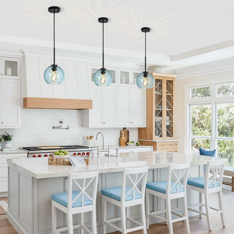 Luminaire suspendu 1 lumière avec abat-jour fileté pour îlot de cuisine, Sarcelle