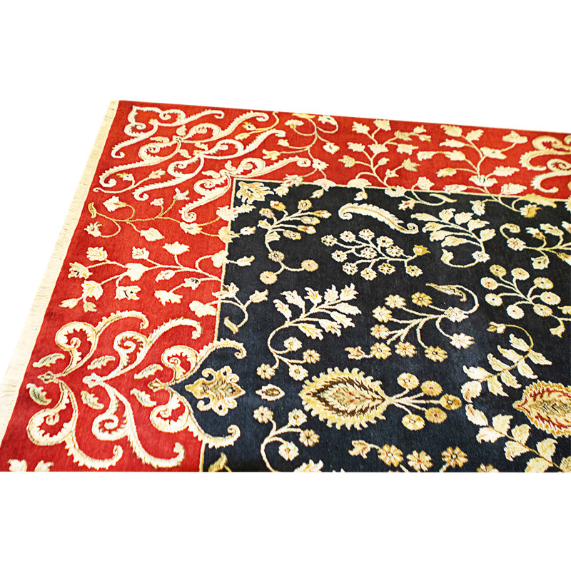 Tapis rouge et noir noué à la main de haute qualité
