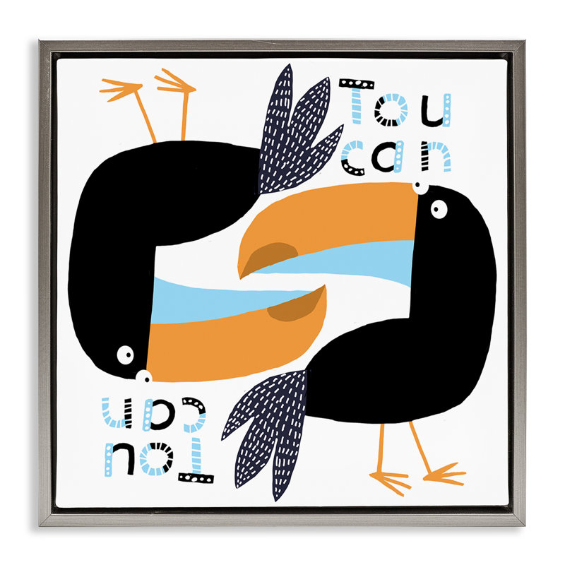 "Tropical Toucan Birds", art mural encadré par Carla Daly, Cadre flottant gris lustré, H 25 po x l 25 po