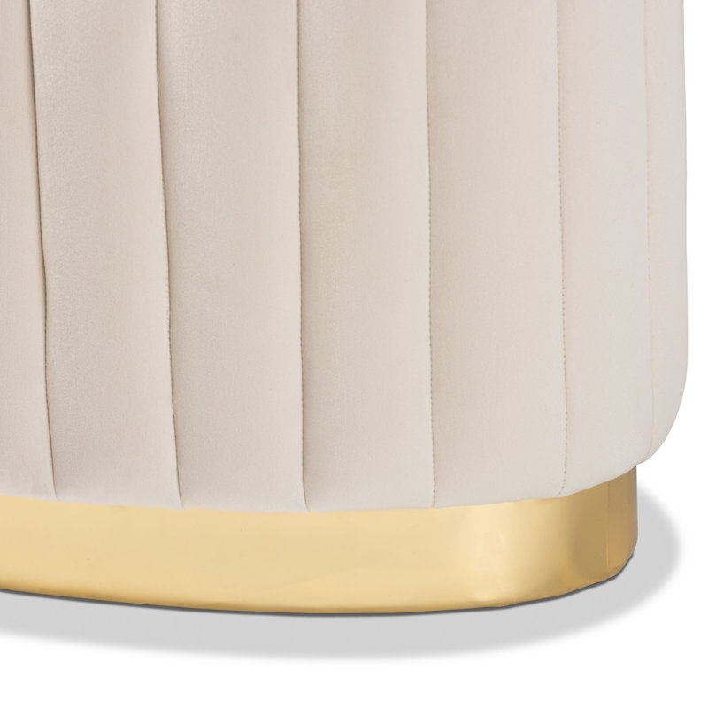 Velvet Ottoman, Beige Velvet