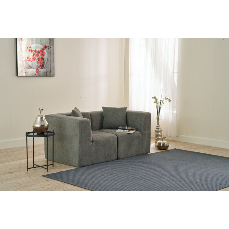 Canapé 2 places, H 33,46 po x l 64,96 po x P 27,56 po, 2, Gris