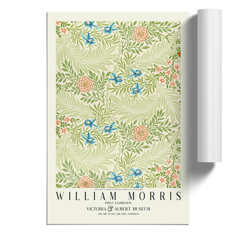 Larkspur Pattern with Border by William Morris - Frameless Print, 59cm H x 42cm W x 0.1cm D