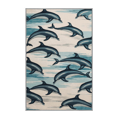 Washable Dolphin Pod Coastal Area Rug