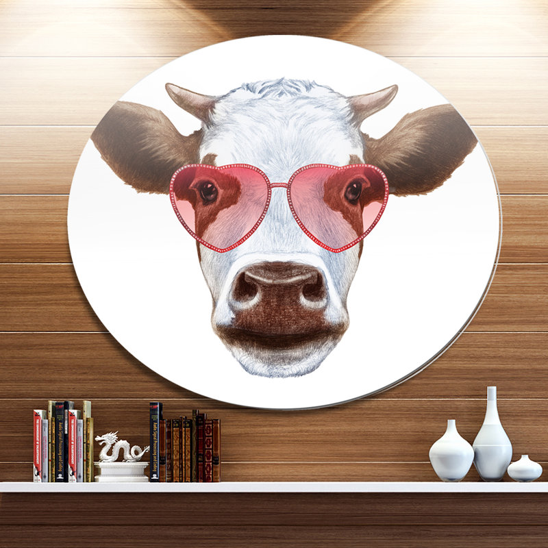 « vache avec verres à coeur rouge », impression, H 23 po x l 23 po x P 1 po, H 20 po x l 12 po x P 1po