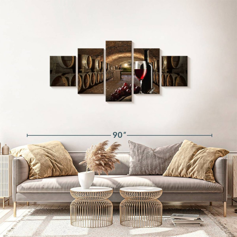 Ensemble de vinerie sur toile 5 pièces, H 68 po x l 30 po x P 1,25 po