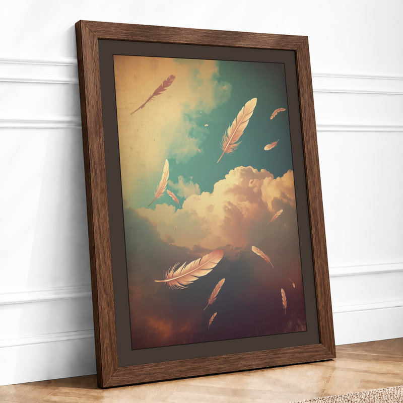 Feathers in Flight Boho - Framed Print, A2 - 59.4 x 42.0 cm, Walnut