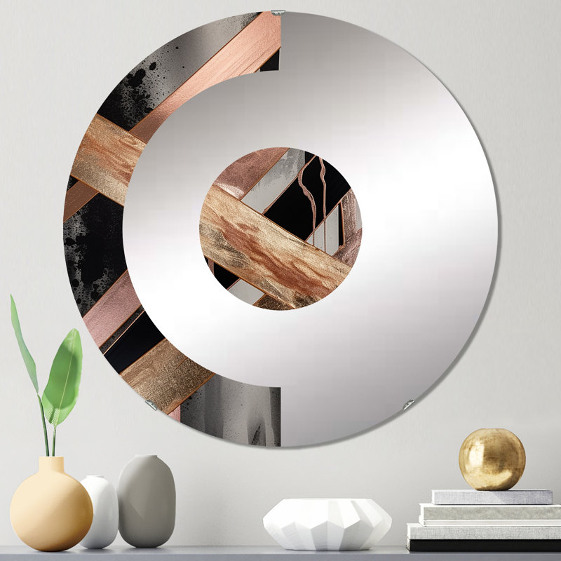 Miroir mural demi-cercle métallique à rayures et cercles III, 23,6 po x 23,6 po