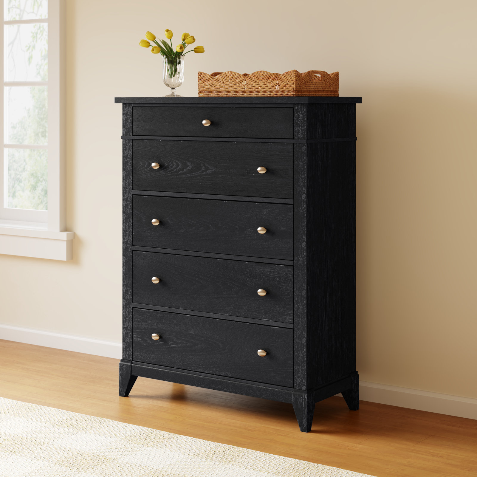 Mya 5 Drawer Dresser, Black