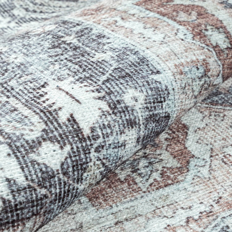 GLN Rugs Vintage Collection - Machine Washable Area Rug, Vintage Washable Rug, Non Slip Area Rug, Low Pile Living Room Rug, Bedroom Rug, Bathroom Rug - Easy Clean (Brown and Gray Area Rug)
