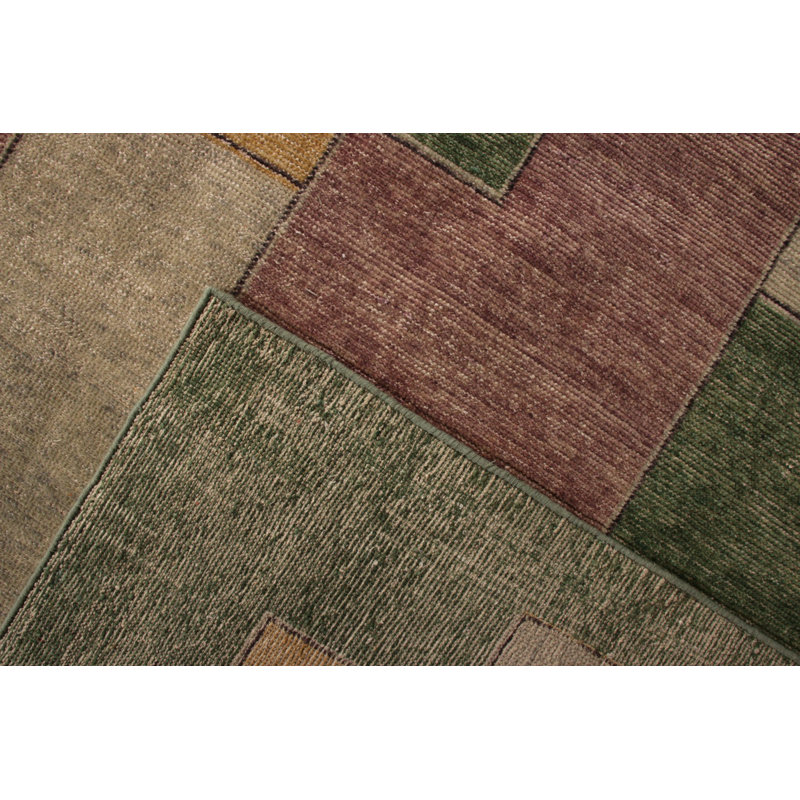 Hand-Knotted Classic Geometric Rug Purple Green Pattern By Rug & Kilim, Rectangle 8' x 10'