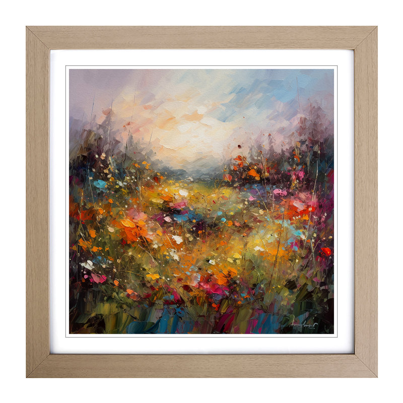 Meadow Palette Knife No.6 - Single Picture Frame Print on Wood, Oak