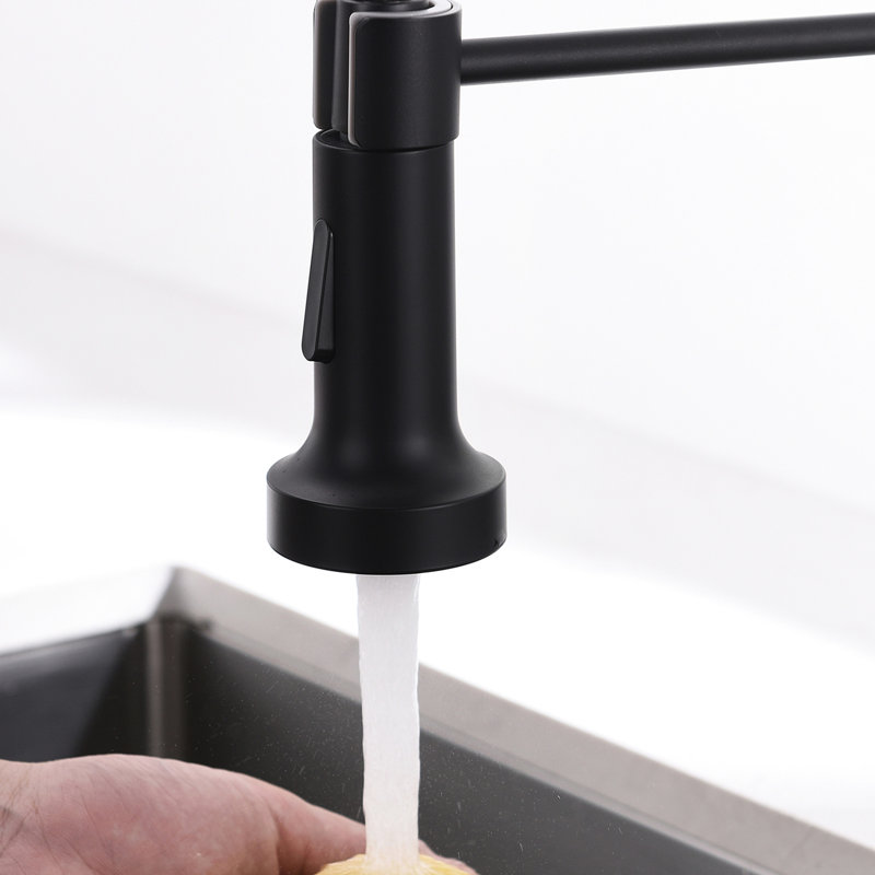 Robinet de cuisine noir commercial avec douchette - remplissage en céramique, durabilité accrue, pour arroser les taches et porter une fuite rétractable mate, débit multifonctionnel