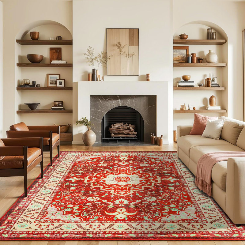 Tapis de salon à motif floral oriental Fillender, Rectangle 4pi x 6 pi