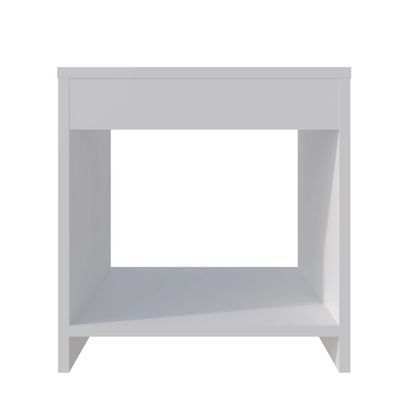 Table de chevet blanche avec rangement ouvert pour chambre à coucher - ajoute de l'élégance avec une tablette blanche, un design moderne et une optimisation de l'espace