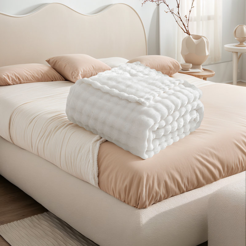 Jeté luxueux en fausse fourrure de lapin, Jeté, Beige