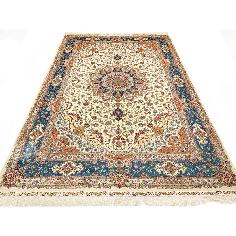 Tapis turc ivoire et bleu 6x9