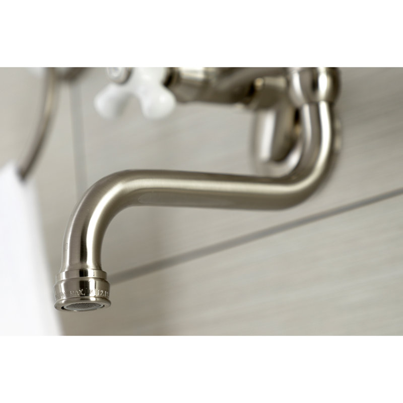 Kingston Brass Kingston Two-Handle 2-Hole Wall Mount Bathroom Faucet, Cross Handle, Brushed Nickel