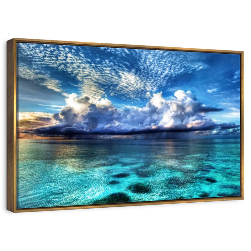 Vue sur l'océan Cozumel, Cadre flottant doré, 43 po x 29 po
