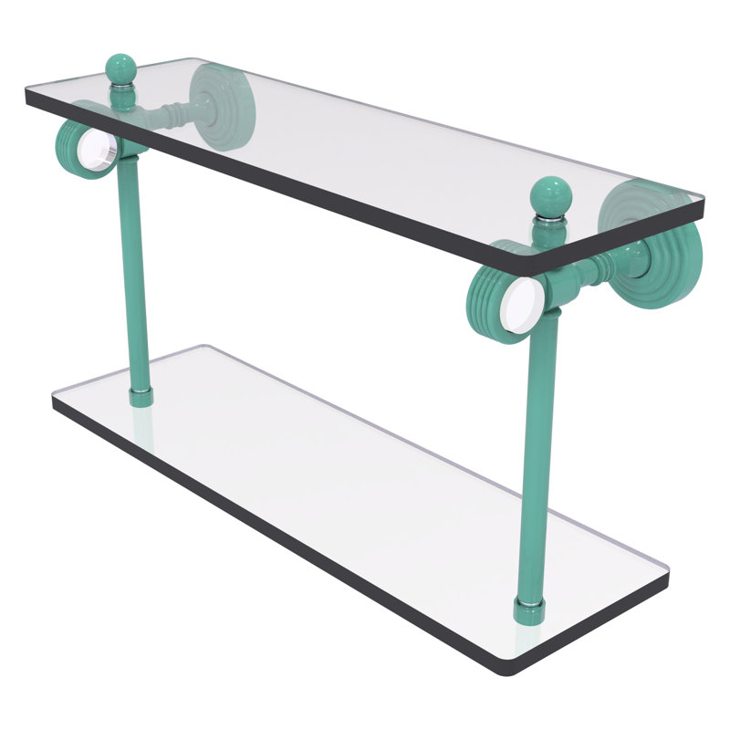 Tablette en verre à deux niveaux de la collection Pacific Grove, H 9,3 po x l 16 po x P 5,125 po, Vert écume de mer