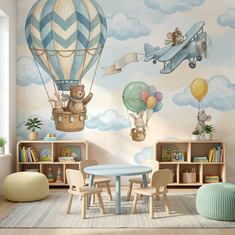 Adhésif mural ballon à air chaud pour enfants, 160 po x 108 po, Peler et coller