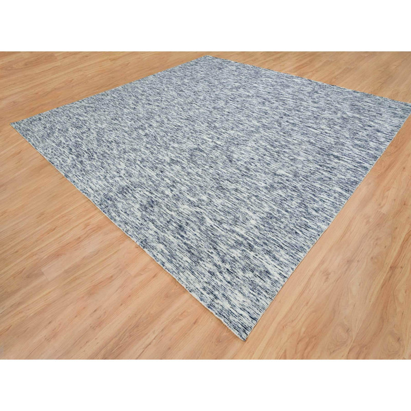 Tapis oriental moderne en laine bleu tissé à la main 12 pi x 12 pi Striae AA2CB2C9CC74475BB08B88A309F762B5